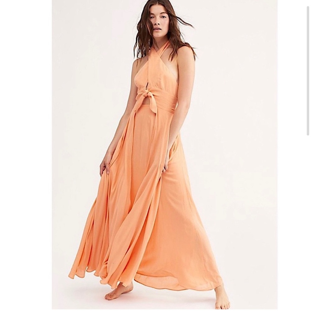 Free People Endless Summer My Long Time Love coral peach Maxi halter dress xs